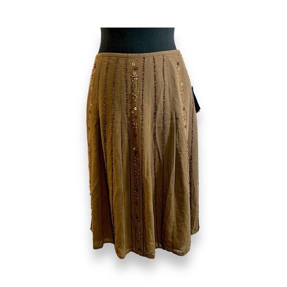 JOSEPHINE CHAUS Brown Silk Beaded Skirt SZ 10 NWT - Picture 4 of 10